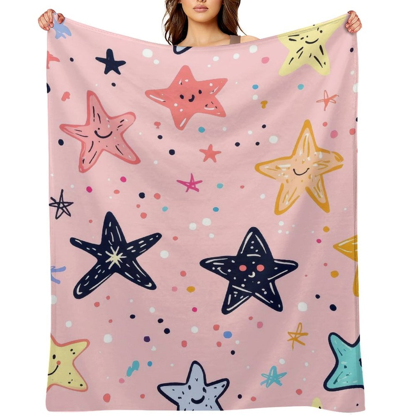 Soft Anti-Pilling Flannel Blanket with Cute Starfish Pattern Design