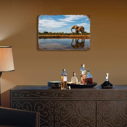 Vintage Elephant by the Water Metal Wall Art Decor