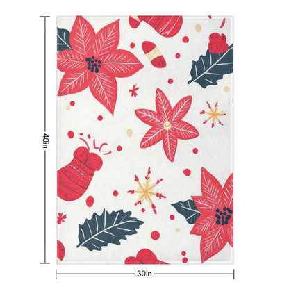 Soft Anti-Pilling Flannel Blanket with Red Christmas Flower Print