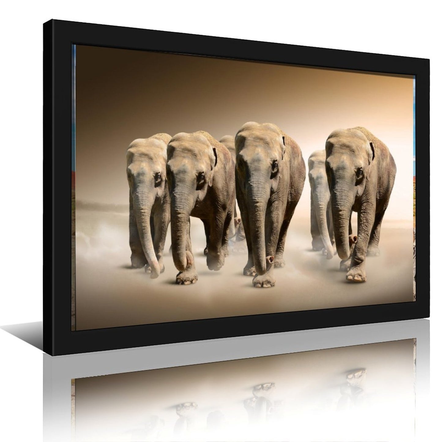 Elephant Herd Canvas Wall Art – Modern Framed Home Décor- 032