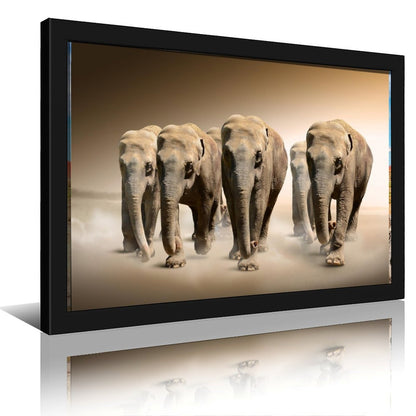 Elephant Herd Canvas Wall Art – Modern Framed Home Décor- 032