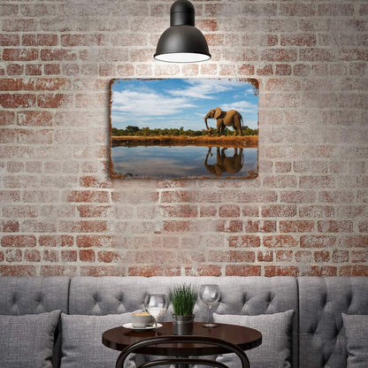 Vintage Elephant by the Water Metal Wall Art Decor