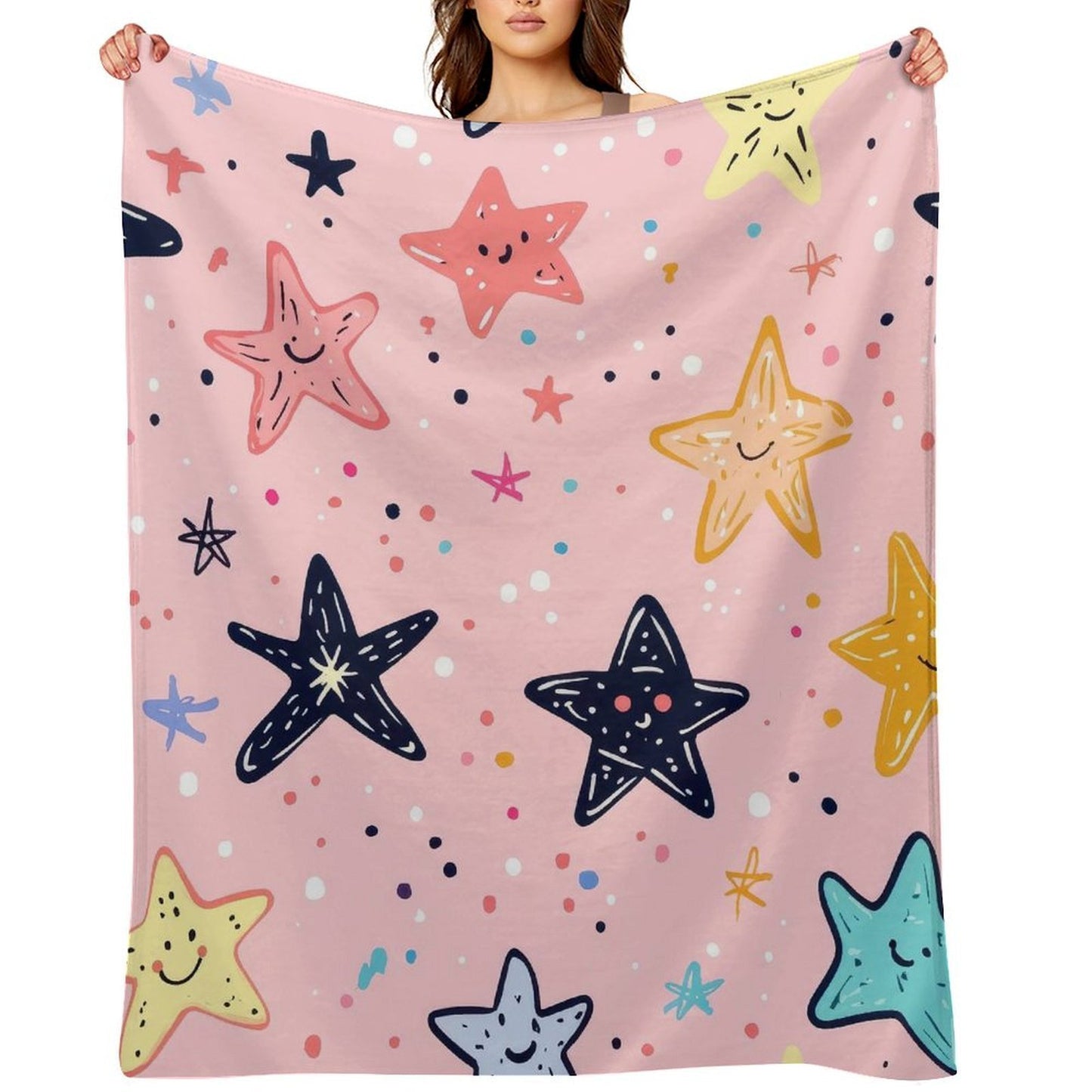 Soft Anti-Pilling Flannel Blanket with Cute Starfish Pattern Design