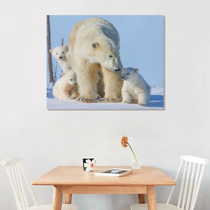 Polar Bear Family Canvas Wall Art – Arctic Wildlife Home Decor