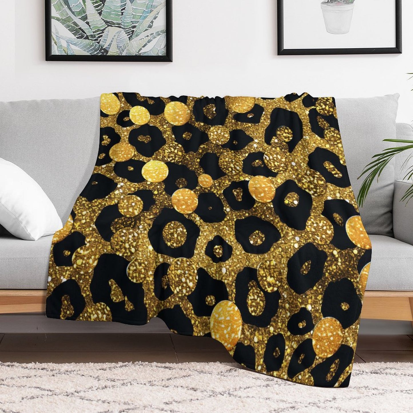 Modern Black and Gold Flannel Throw Home Decor