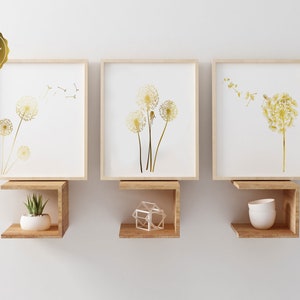 Dandelion Print set of 3 - Gold Foil Dandelion Print - Gold Floral Print - Dandelion Wall Art - Summer Wall Decor - Botanical Wall Art