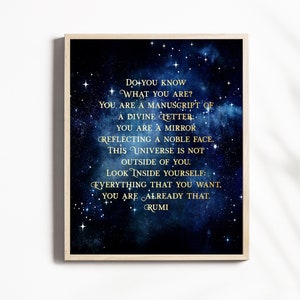 Rumi Quote Divine Letter - Do You Know What You Are - Poetry Art Print - Gold Foil - 8.5x11 inches