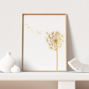 Dandelion Gold Foil - Gold Foil Dandelion Art Print - Gold Floral Print - Dandelion Wall Art - Gold Room Decor - Botanical Art