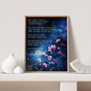 Alice in Wonderland Quote Print - We're All Mad Here - Cheshire Cat - Alice in Wonderland Decorations - Lewis Carroll - 8.5x11 inches