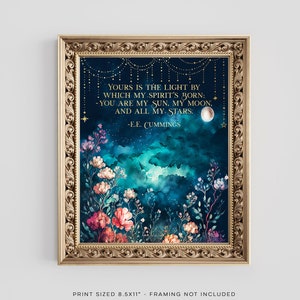 EE Cummings Poem - You Are My Sun My Moon and All My Stars - Gold Foil Print - Love Poem Wall Art - 8.5x11 inches
