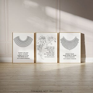 Ruth Bader Ginsburg Quote Posters - Set of 3 - Lawyer Gift - RBG Gift - Motivational Art - Speak your Mind - Feminism - 18x24