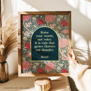 Rumi Raise Your Words Not Voice - Gold Foil Print - Speaker Gift - William Morris Flowers Art