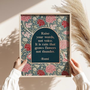 Rumi Raise Your Words Not Voice - Gold Foil Print - Speaker Gift - William Morris Flowers Art