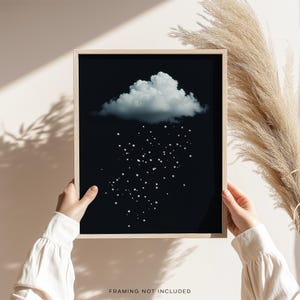 Gold Foil Cloud Raining Stars Print: Dark Academia Wall Art