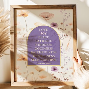 Gold Foil Fruit Of The Spirit Print: Christian Scripture, Wildflower Art