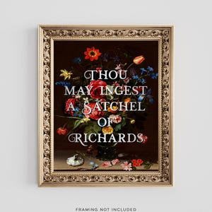 Gold Foil Funny Wall Art: Moody Floral Vintage Painting