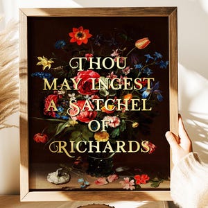 Gold Foil Funny Wall Art: Moody Floral Vintage Painting