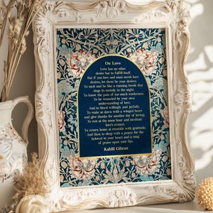 Kahlil Gibran 'On Love' Gold Foil Print - William Morris Inspired Art