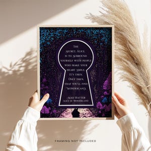 Alice in Wonderland Wall Art - The Secret Quote - Through the Keyhole - Mad Hatter Quote - Gold Foil Print - Lewis Carroll - Bookish