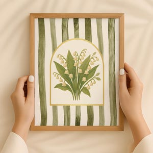 Modern Southern Floral Wall Art - Lily of the Valley Art Print - Gold Foil Print - Grandmillennial Art - Elegant Preppy Chinoiserie Decor