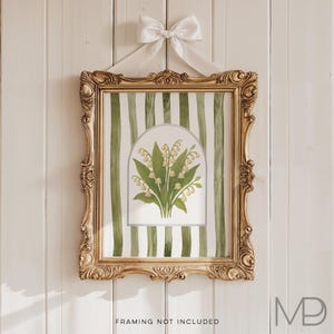 Modern Southern Floral Wall Art - Lily of the Valley Art Print - Gold Foil Print - Grandmillennial Art - Elegant Preppy Chinoiserie Decor