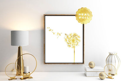 Dandelion Gold Foil - Gold Foil Dandelion Art Print - Gold Floral Print - Dandelion Wall Art - Gold Room Decor - Botanical Art