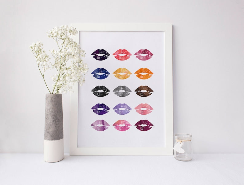 Watercolor Lips Print - Lipstick Art - Lipstick Print - Watercolor Make Up - Make Up Print - Make Up Art - Fashion Print - Modern Fashion