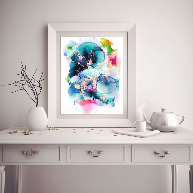 Fluid Art - Teal Abstract Art - 18x24 Painting - Alcohol Ink Art - Modern Art - Wall Decor