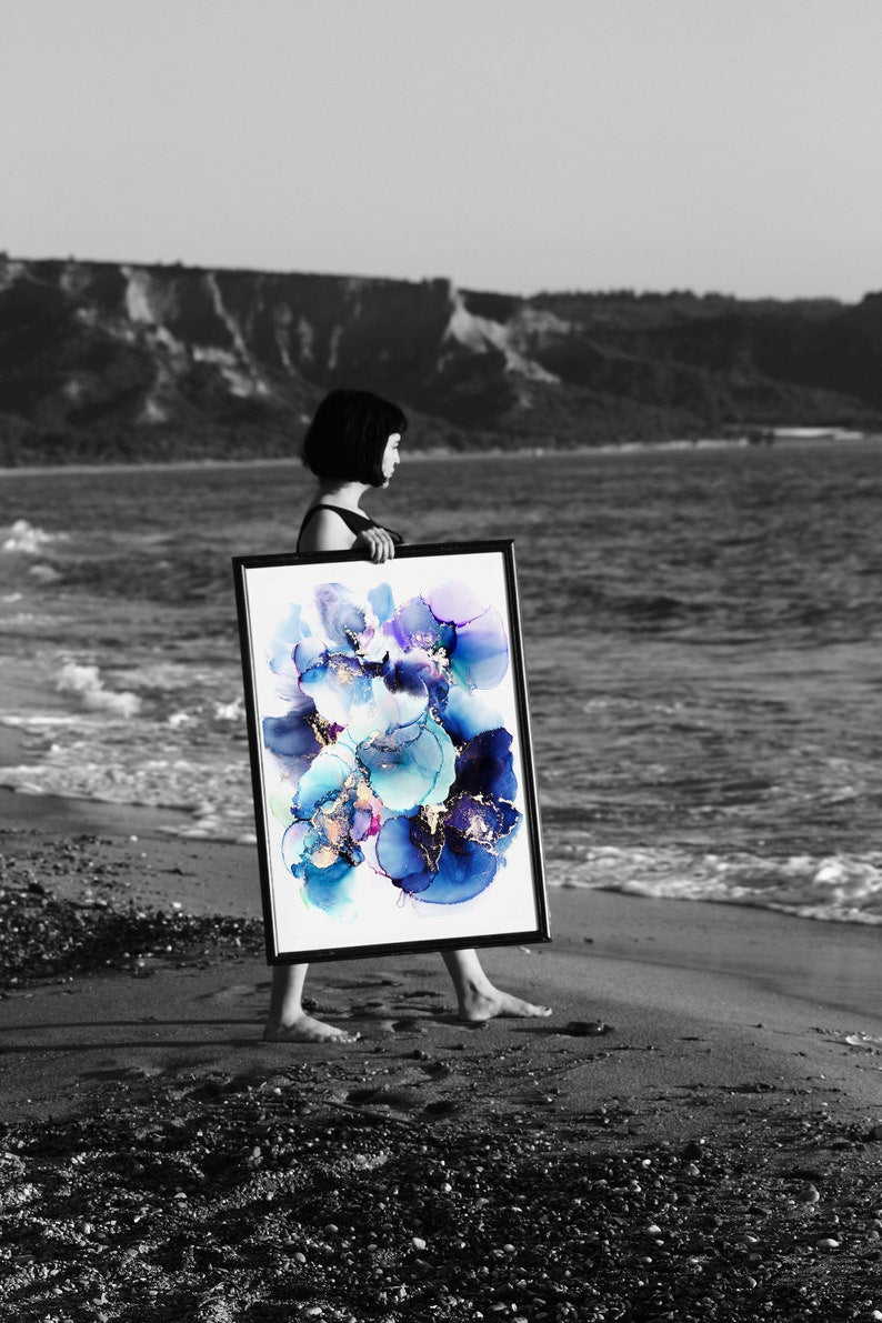 Fluid Art - Blue Abstract Art - 18x24 Painting - Alcohol Ink Art - Modern Art - Blue Abstract Painting