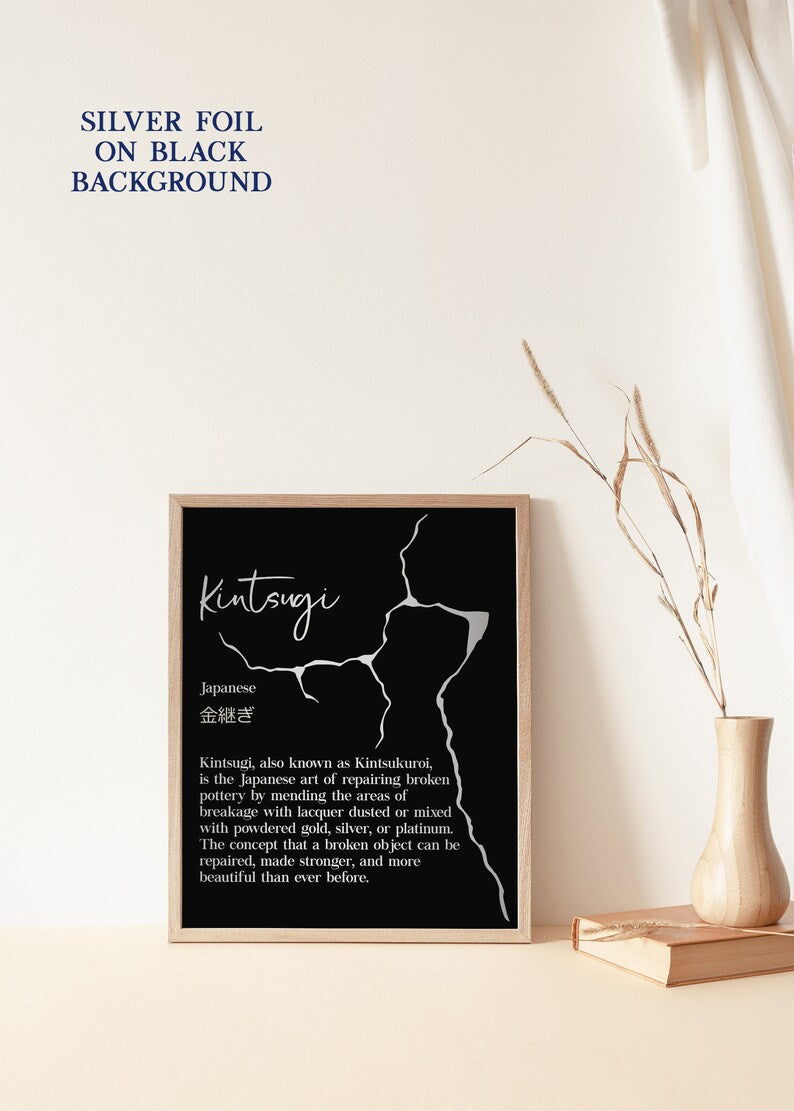 Kintsugi Definition Print - Kintsukuroi Definition - Japanese Definition Print - Gold Foil Print - 8.5x11 inches
