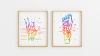 Physical Therapist Gift - Massage Therapist Gift - Hand Muscle Anatomy - Foot Muscle Anatomy - Set of 2 - Watercolor Wall Art