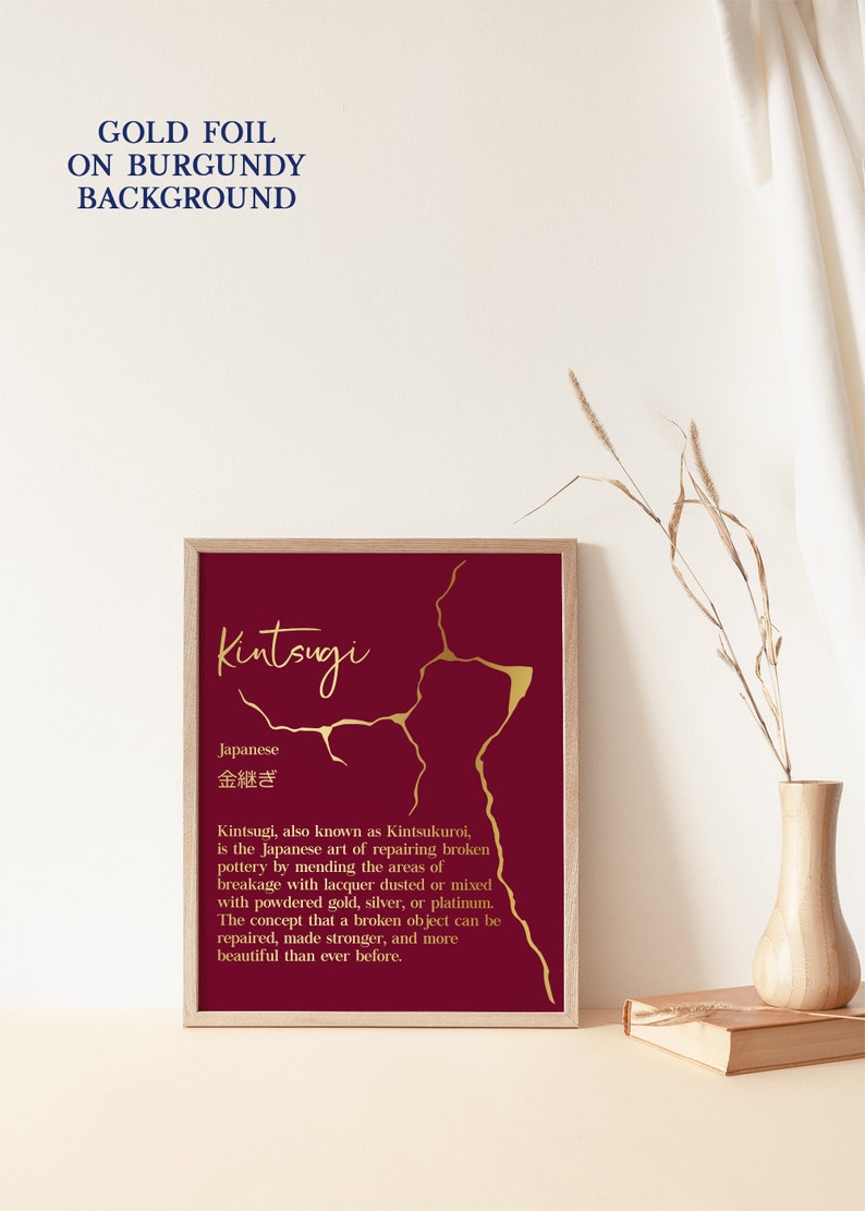 Kintsugi Definition Print - Kintsukuroi Definition - Japanese Definition Print - Gold Foil Print - 8.5x11 inches