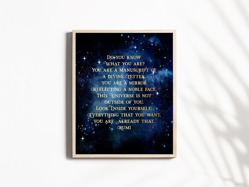 Rumi Quote Divine Letter - Do You Know What You Are - Poetry Art Print - Gold Foil - 8.5x11 inches