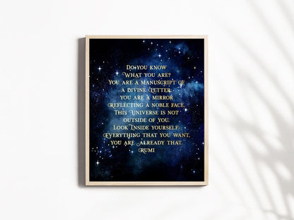 Rumi Quote Divine Letter - Do You Know What You Are - Poetry Art Print - Gold Foil - 8.5x11 inches