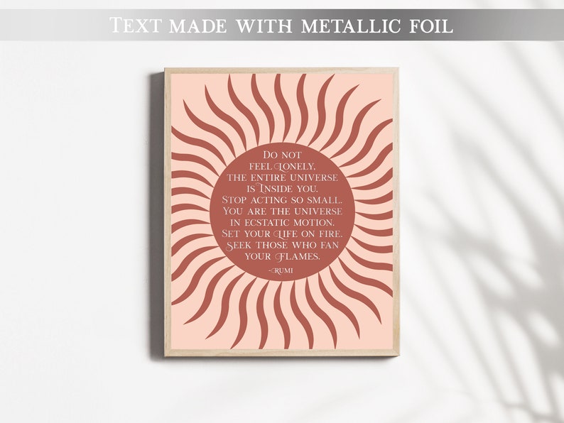 Rumi Quote Wall Art - Set Your Life on Fire - Rumi Poetry Art - Gold Foil - 8.5x11 inches
