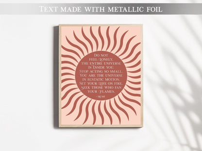 Rumi Quote Wall Art - Set Your Life on Fire - Rumi Poetry Art - Gold Foil - 8.5x11 inches