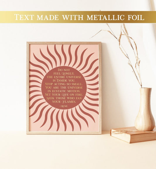 Rumi Quote Wall Art - Set Your Life on Fire - Rumi Poetry Art - Gold Foil - 8.5x11 inches