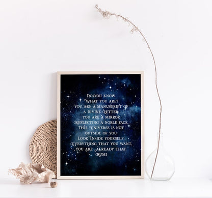 Rumi Quote Divine Letter - Do You Know What You Are - Poetry Art Print - Gold Foil - 8.5x11 inches