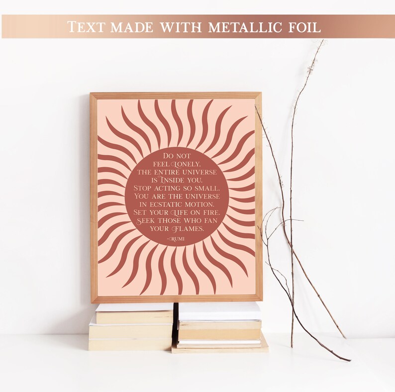Rumi Quote Wall Art - Set Your Life on Fire - Rumi Poetry Art - Gold Foil - 8.5x11 inches