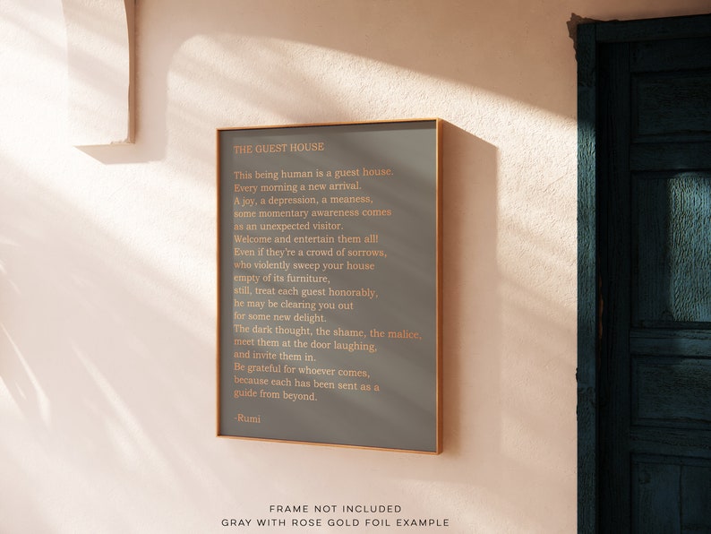 Rumi The Guest House - Gold Foil Print - Therapy Gift - Mindfulness Gift - Home Decor - Mental Health Wall Art