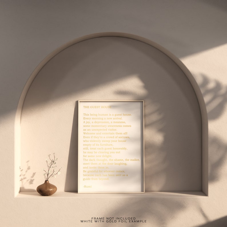 Rumi The Guest House - Gold Foil Print - Therapy Gift - Mindfulness Gift - Home Decor - Mental Health Wall Art
