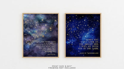 Alice in Wonderland Quotes - Set of 2 - The Secret Quote - Bright Side Quote - Mad Hatter Quote - Lewis Carroll - 8.5x11 inches