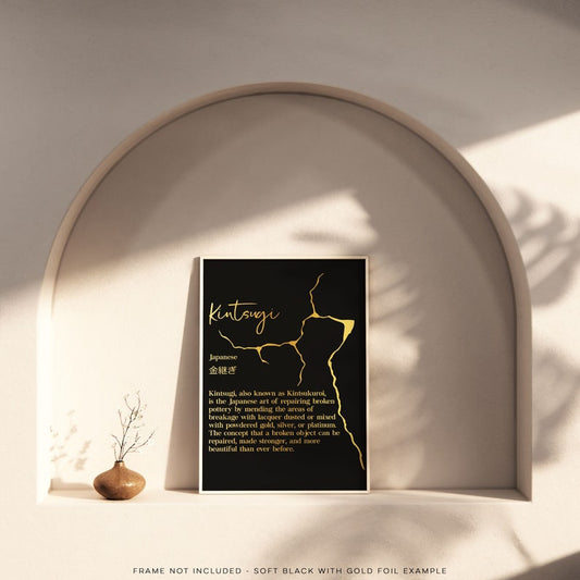 Kintsugi Definition Print - Kintsukuroi Definition - Japanese Definition Print - Gold Foil Print