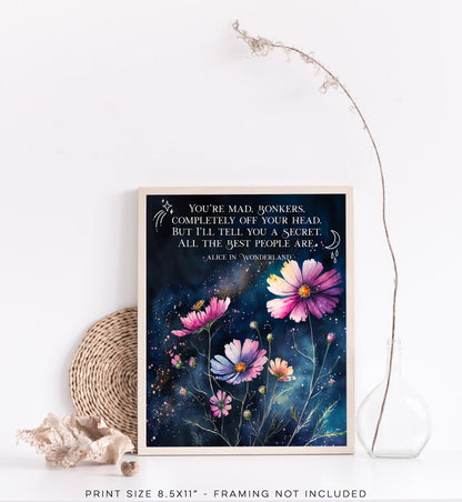 Alice in Wonderland Quotes - You're mad, bonkers, completely off your head - Book Lover Gift - Lewis Carroll - Gold Foil Print - 8.5x11 inch