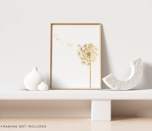 Dandelion Gold Foil - Gold Foil Dandelion Art Print - Gold Floral Print - Dandelion Wall Art - Gold Room Decor - Botanical Art