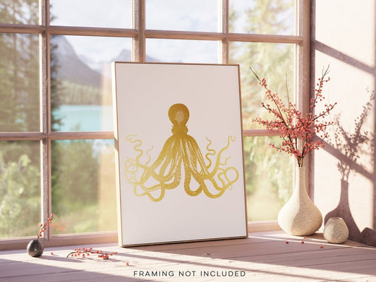 Vintage Octopus Print - Gold Foil Octopus - Octopus Art Print - Octopus Decor - Modern Art Decor - Nautical Wall Art