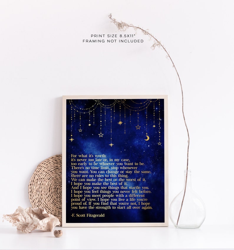 Fitzgerald Quote Gold Foil Print - For What its Worth - Inspirational Quotes - Inspirational Wall Art - Literary Quote - 8.5x11 inch
