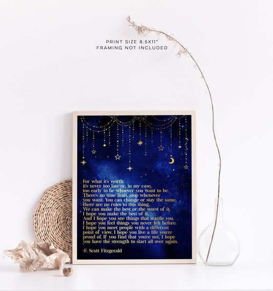 Fitzgerald Quote Gold Foil Print - For What its Worth - Inspirational Quotes - Inspirational Wall Art - Literary Quote - 8.5x11 inch