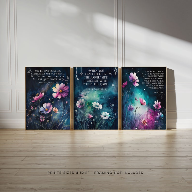 Alice in Wonderland Quotes 3 Piece Wall Art - When You Can't Look on the Bright Side - Book Lover Gift - Lewis Carroll - 8.5x11 inches