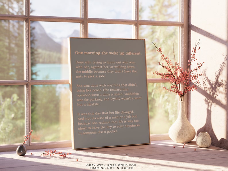 One Morning She Woke Up Different - Feminist Print - Female Empowerment - Gold Foil Print - Strong Women Quote